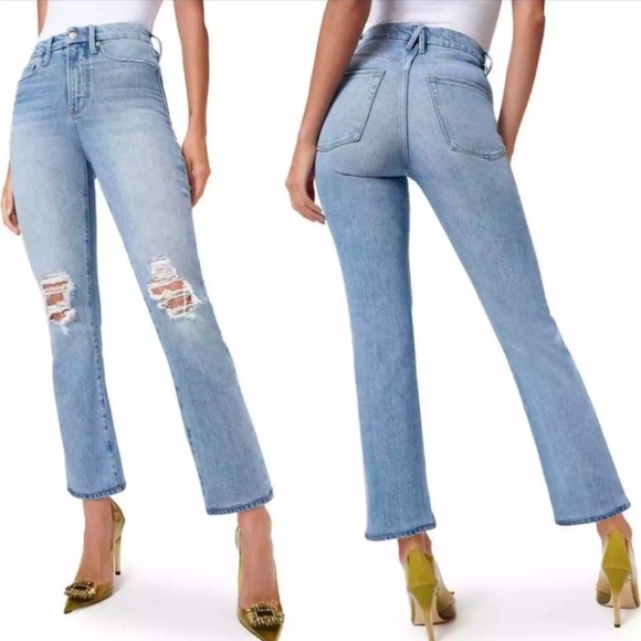 Good American Denim - NWT Good American Good Boy Wide Release Hem Jeans Color Indigo085 size 14/32